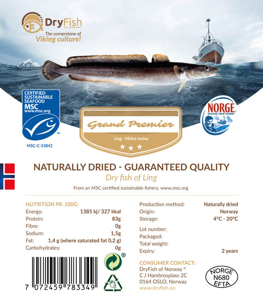 Stockfish of Ling in 10 kg retail pack.