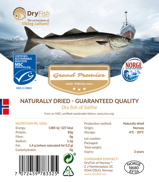 Stockfish de Lieu Noir en emballage de détail de 10 kg.